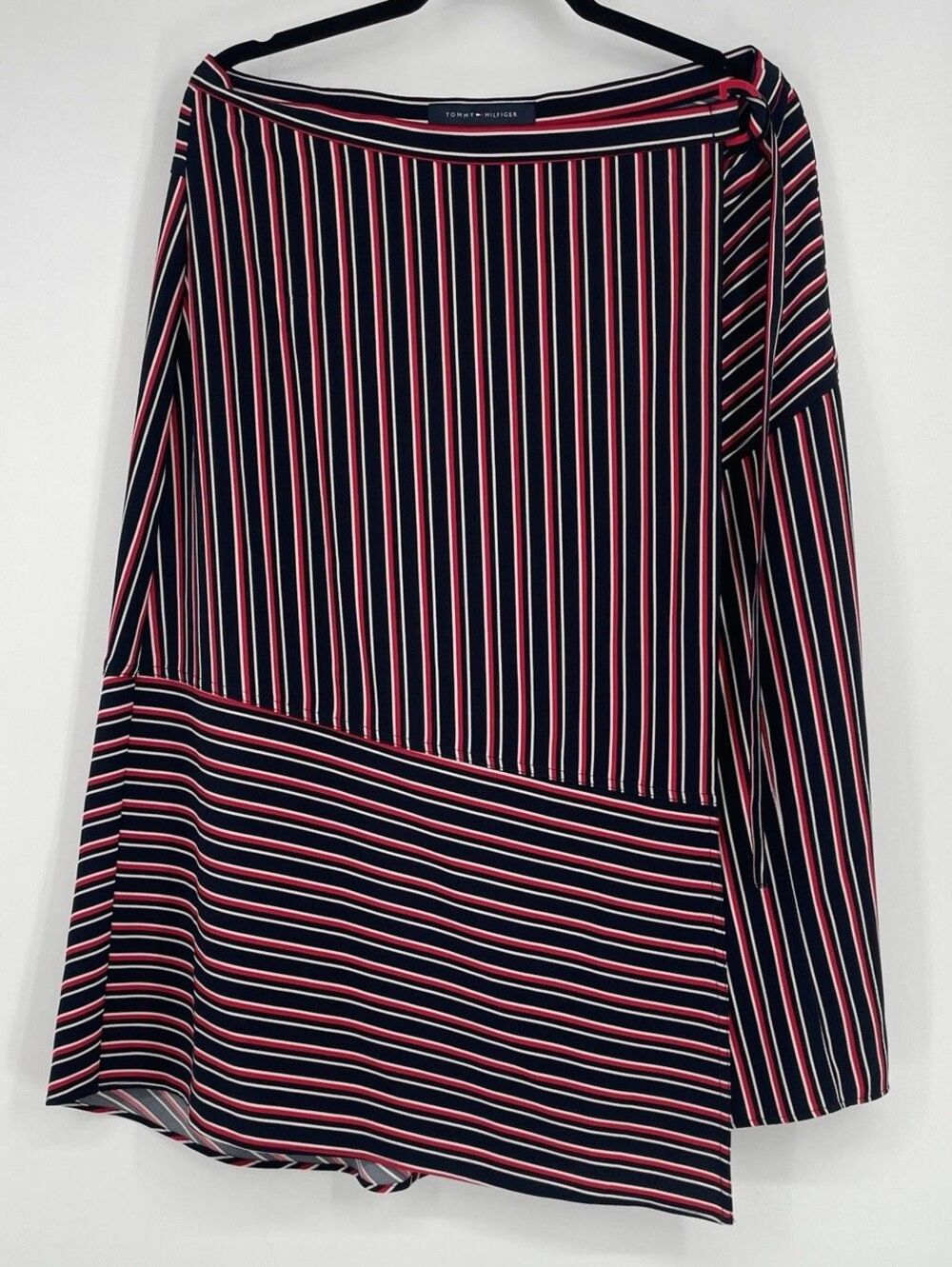 Tommy Hilfiger Wrap Skirt Womens 14 Nautical Preppy Striped Asymmetrical Midi